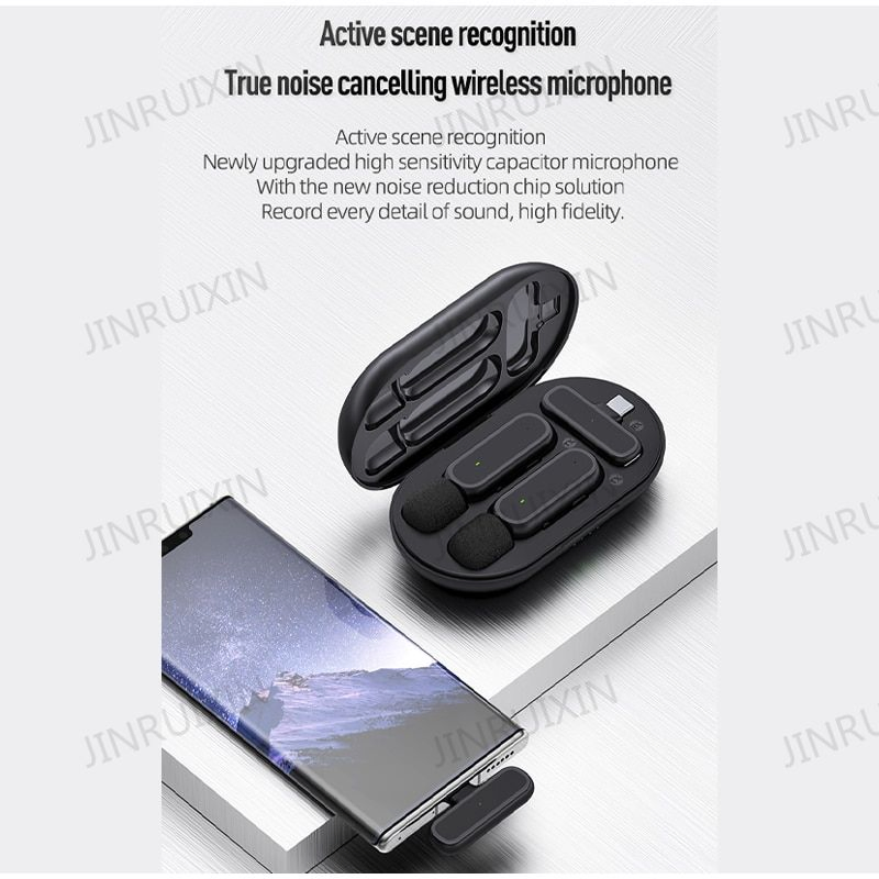 Professional Video Recording 2.4G Wireless Noise Reduction Lavalier Microphone Mobile Phone Live Charging Box for IP Type-C