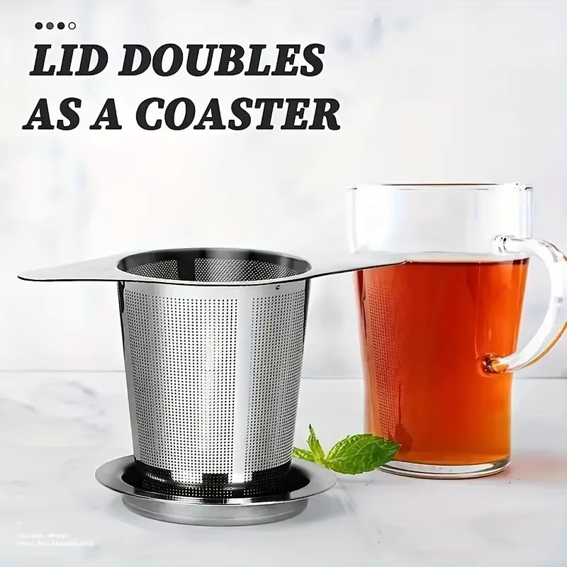 Double Handles Loose Leaf Tea Steeper Extra Fine Mesh Strainer Stainless Steel Tea Infuser Mesh Strainer with Drip Tray