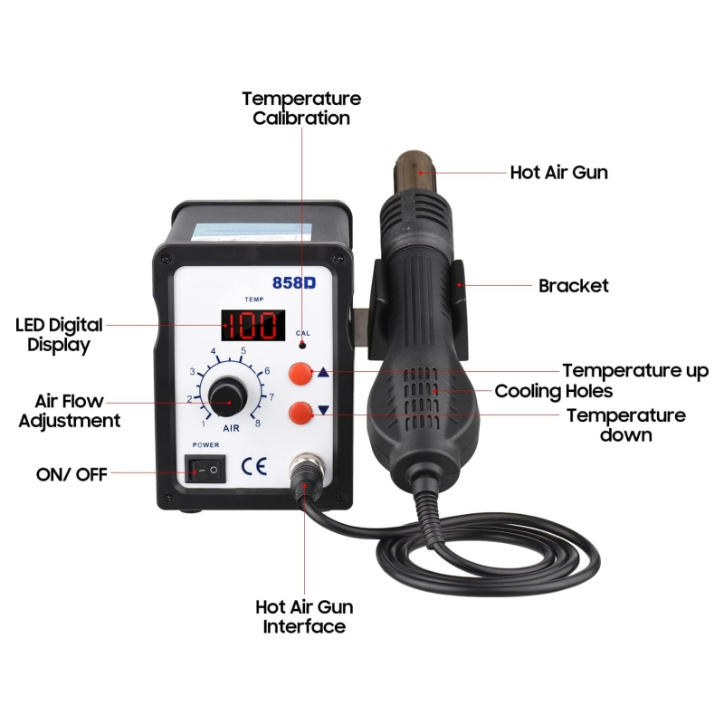Digital Solder Brushless Mini Hot Air Gun (858D)