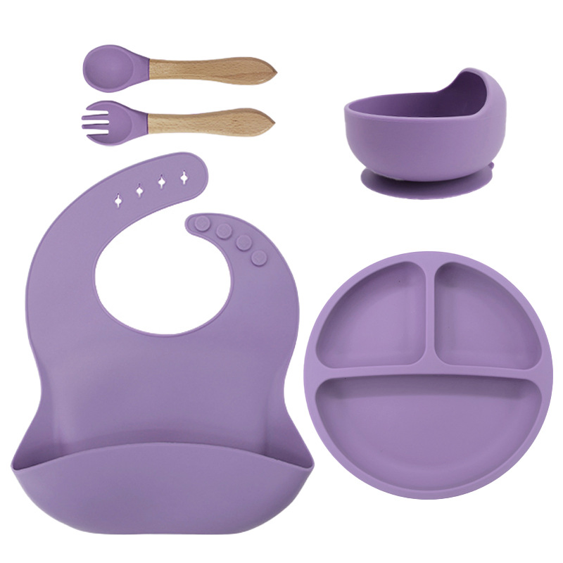 Wholesale Custom Baby Silicone Tableware Set Eco-Friendly Snack Cup Bowl Food Grade Safety Features Including Bib