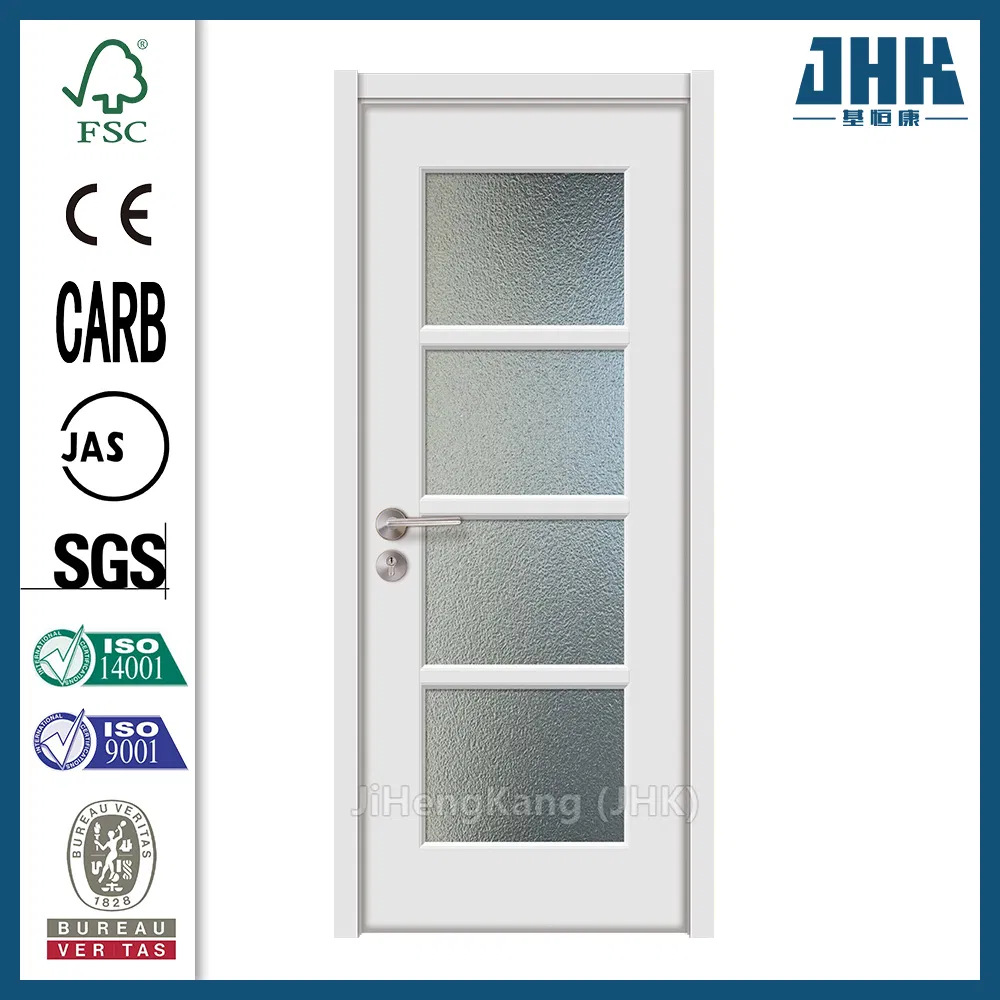 Jhk-G17 Hot Press Swing Interior Wood White Bathroom Door with Glass