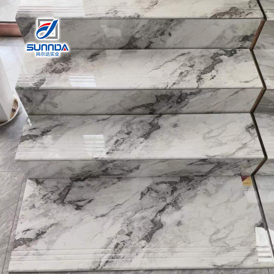 Floor Interior Decorative Stair Tiles High Quality Ceramic Risers Glossy Easy Clearing Staircase Step Porcelain Tile Tile