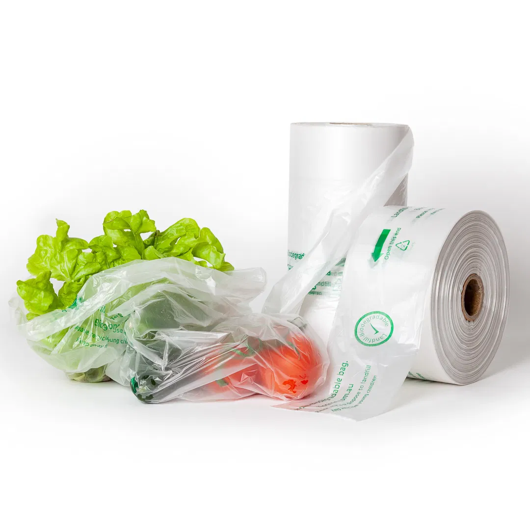 En13432 100% Compostable PLA Pbat Clear Fruit Vegetable Plastic Produce Bags on Roll