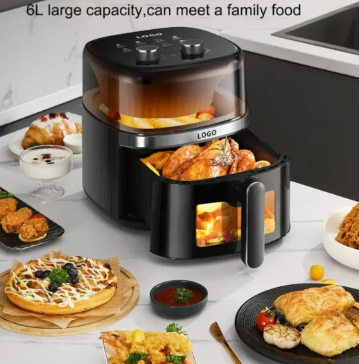 6L Knob Control Electric Oven Kitchen Chip Air Fryer with LCD Display Plastic Square Shape Household Outdoor Hotel Garage Use