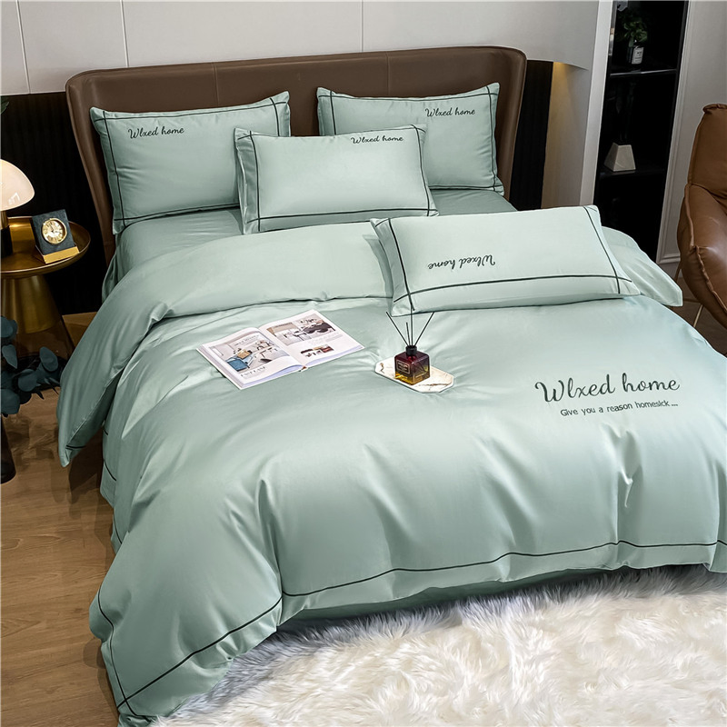 Plain Embroidered Supima Cotton Bedding Set Hotel Home Textile