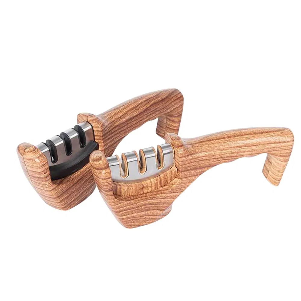 3-Stage Wooden Grained Manual Knife Sharpener to Repair and Polish Knives Ez30654