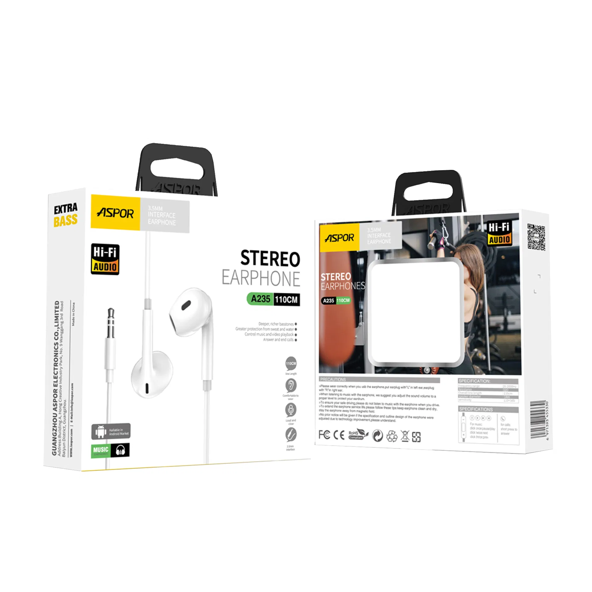 Наушники внутриканальные ASPOR A235 с микрофоном