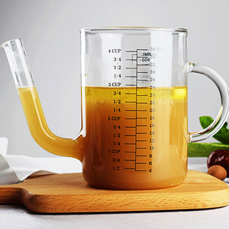Glass Measuring Cup with Long Spout for Cooking Oil Baking Tool