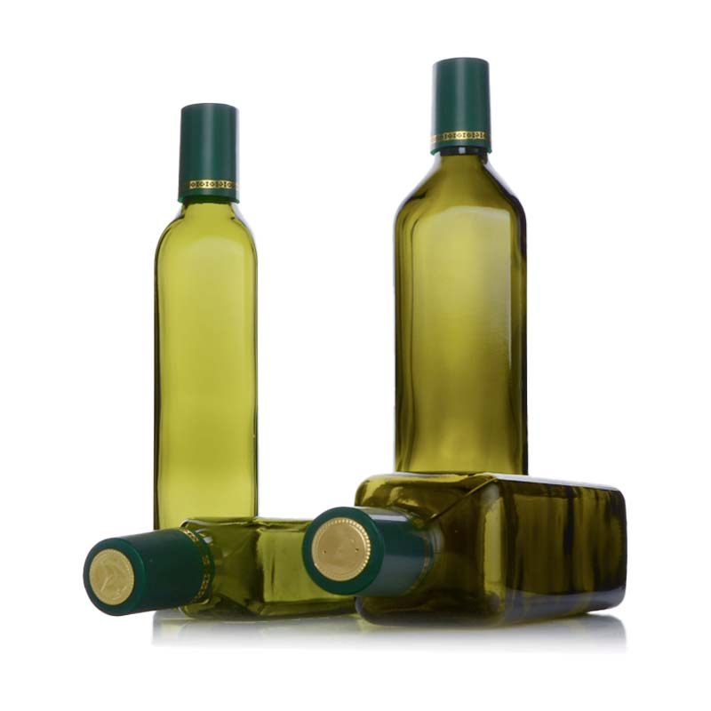 Square Dark Green Empty Glass Sesame Oil Bottle Cooking Oil Bottle with Aluminum Cap
