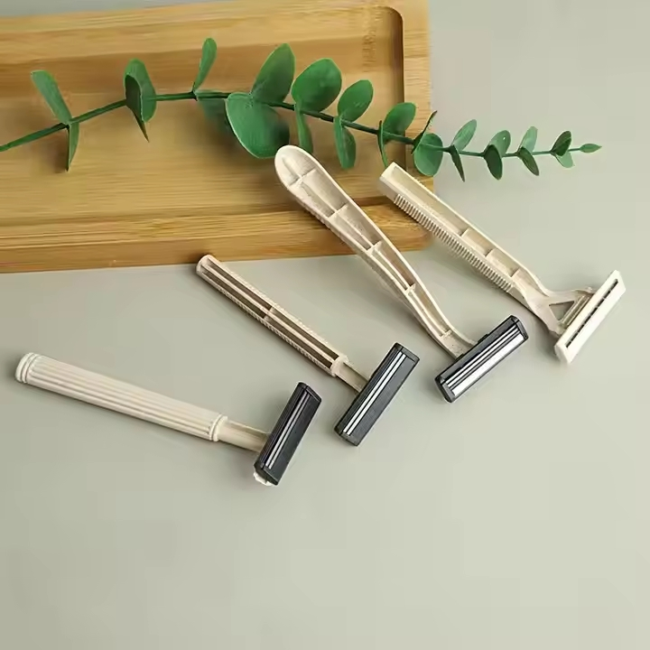 Twin/Triple Blades Disposable Wheat Straw Razor Shaving Kit Hotel Shaving Razor