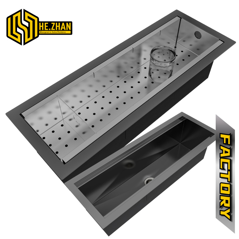 Countertop 304 Stainless Steel Kitchen Sink with Household Plate and Cup Storage Rack in Combination of Stainless Steel Primary Color and PVD Black Color