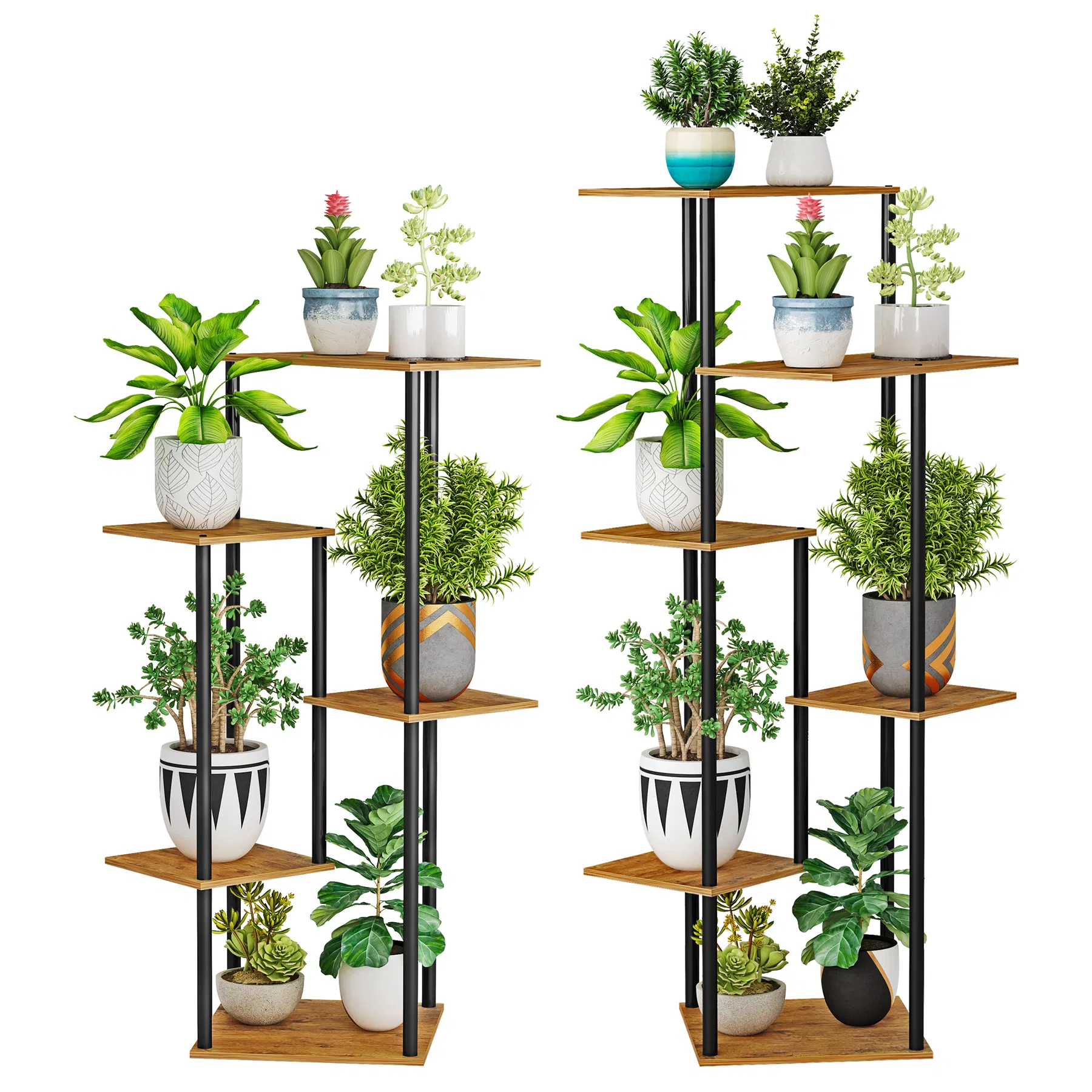 6-Tier Indoor Corner Brown Flower Pots Plant Rack Stand for Living Room
