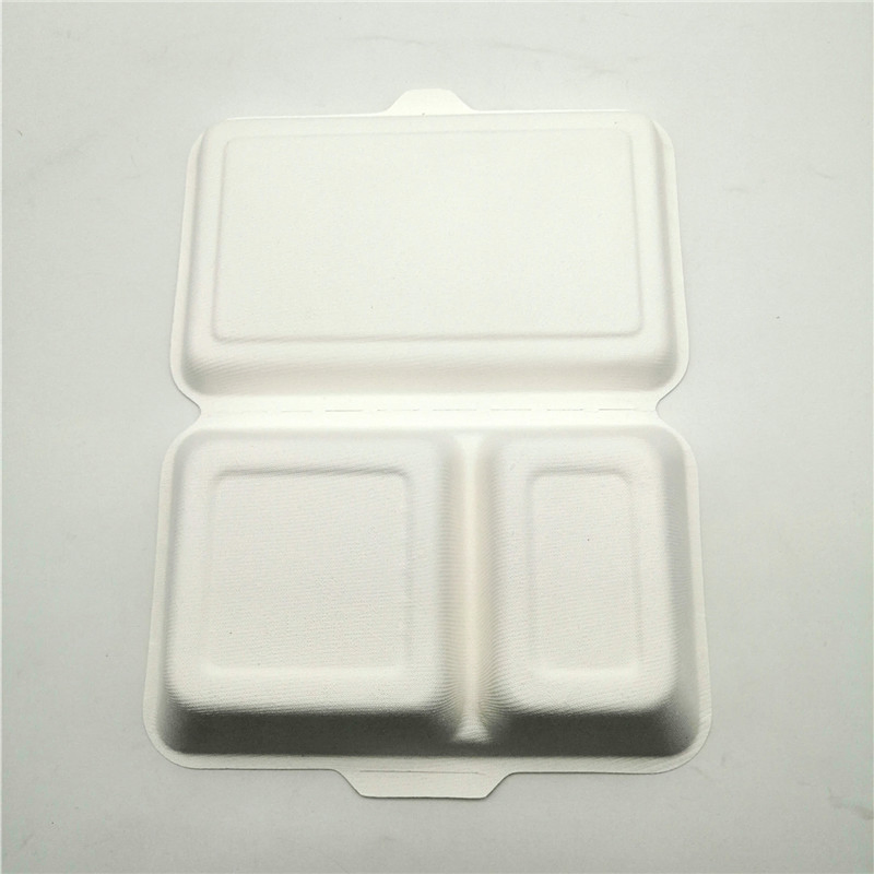 Takeaway Microwavable Bagasse Disposable 2 Compartment Bento Food Storage Lunch Boxes / Meal Prep Containers
