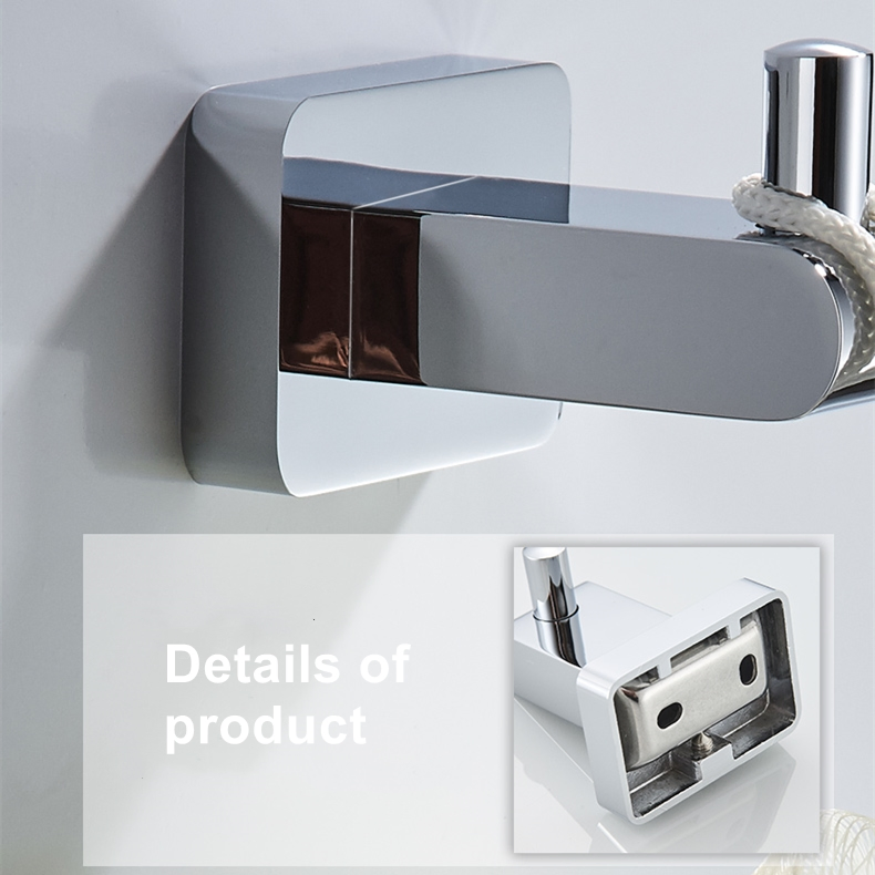 Крючок для одежды квадратный одинарный, латунь, хром