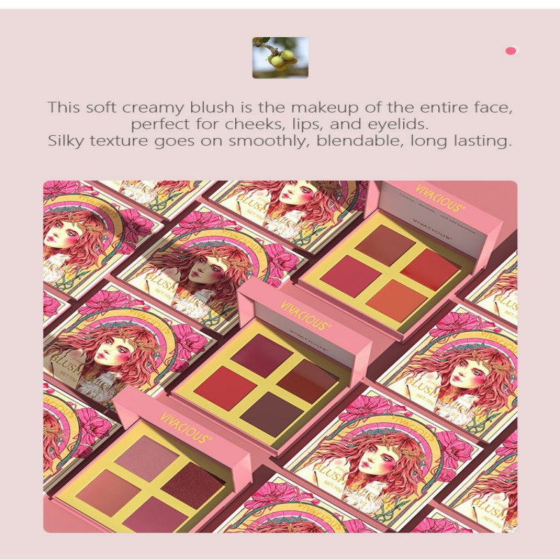 Cosmetics Lasting Versatile and Multipurpose Four-Color Blush Cream