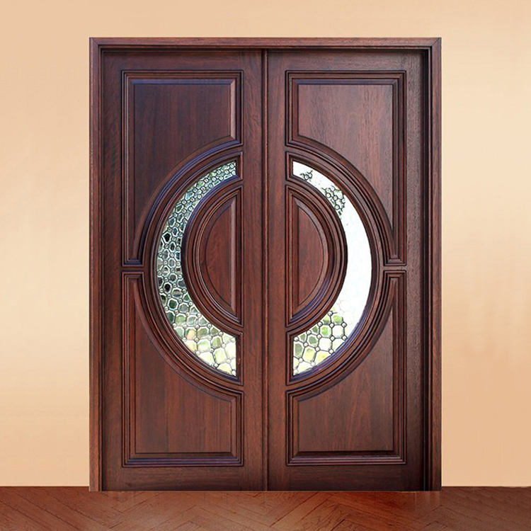 Wholesale Outdoor Modern Double Solid Wood Front Door Exterior Main Entrance Wooden Doors Design