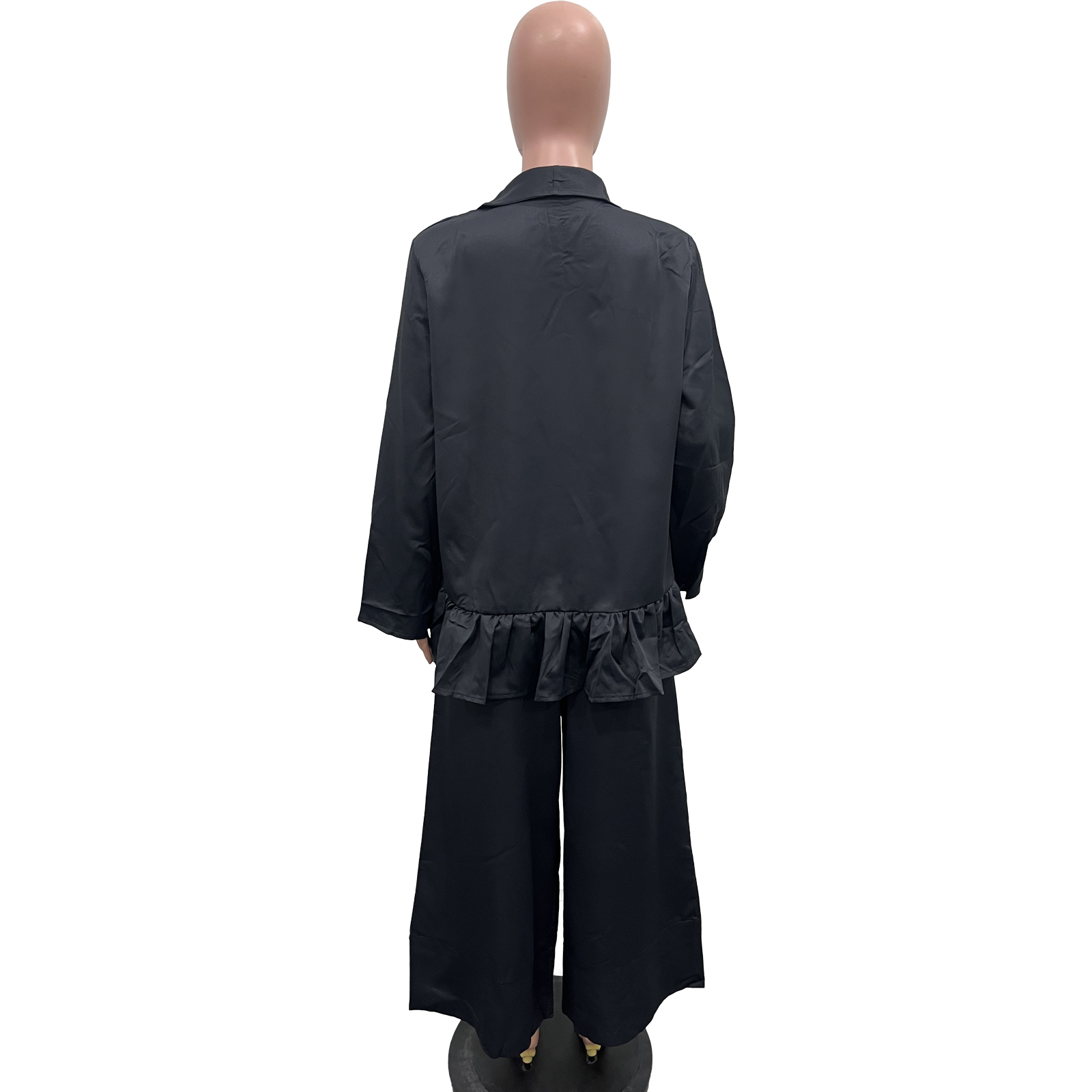 Комплект женский куртка с оборками и брюки с высокой талией