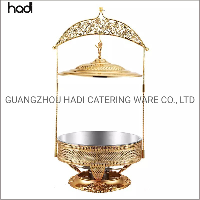 Hotel & Restaurant Food Warmer Round All Gold Stainless Steel Chafer Dish Buffet Set Hanging Buffet Server Food Warmer Luxury Hanging Lids Chafing Dish