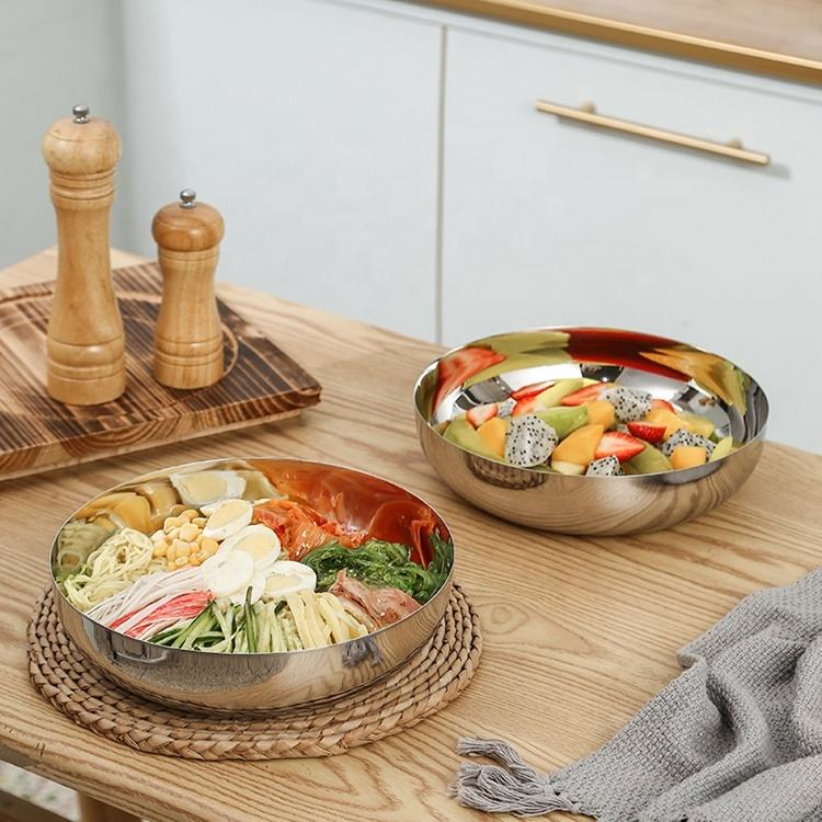 2000ml Flat Bottom 304 Stainless Steel Round Silver Gold Salad Mixing Bowl