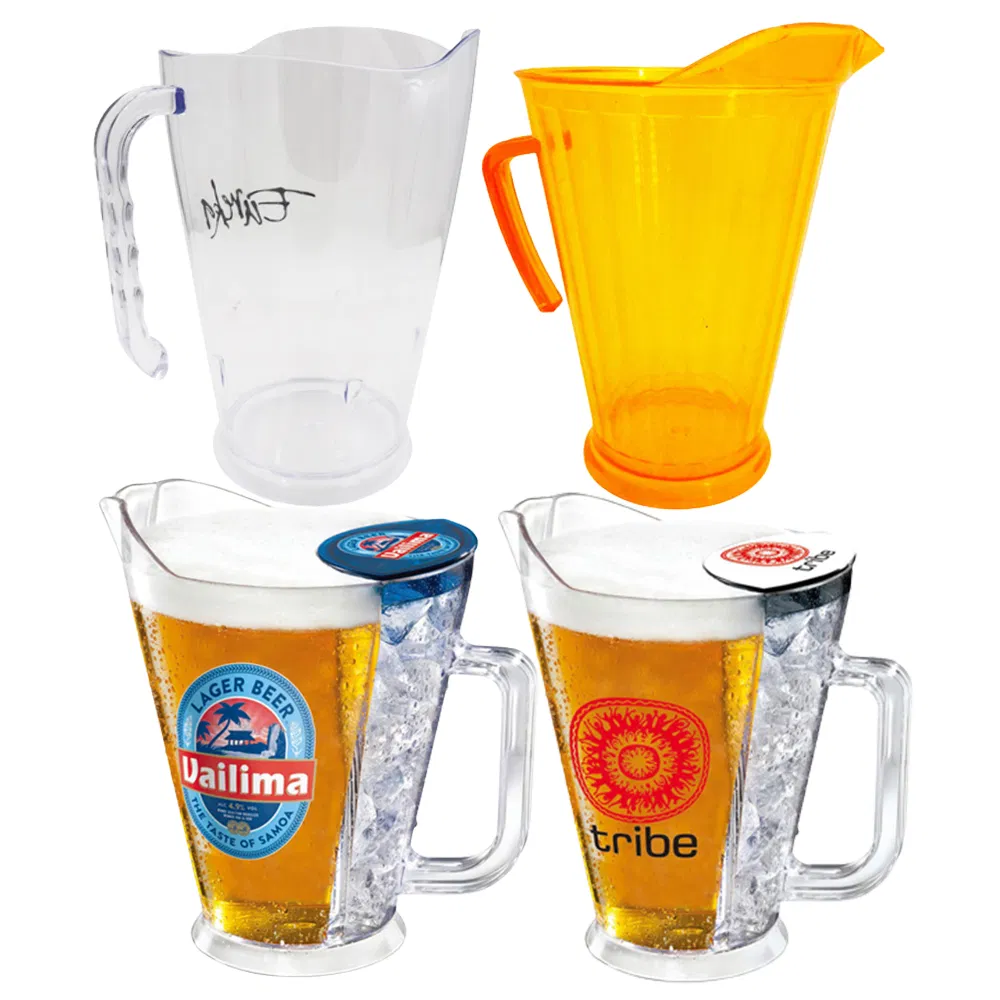 Stackable Custom Printing Logo Plastic Cooler Beer Pitcher Plastic 1200ml 1500ml 1800ml Plastic Beer Pitcher for Roanoke Akron Rapid City Billings Oceanside