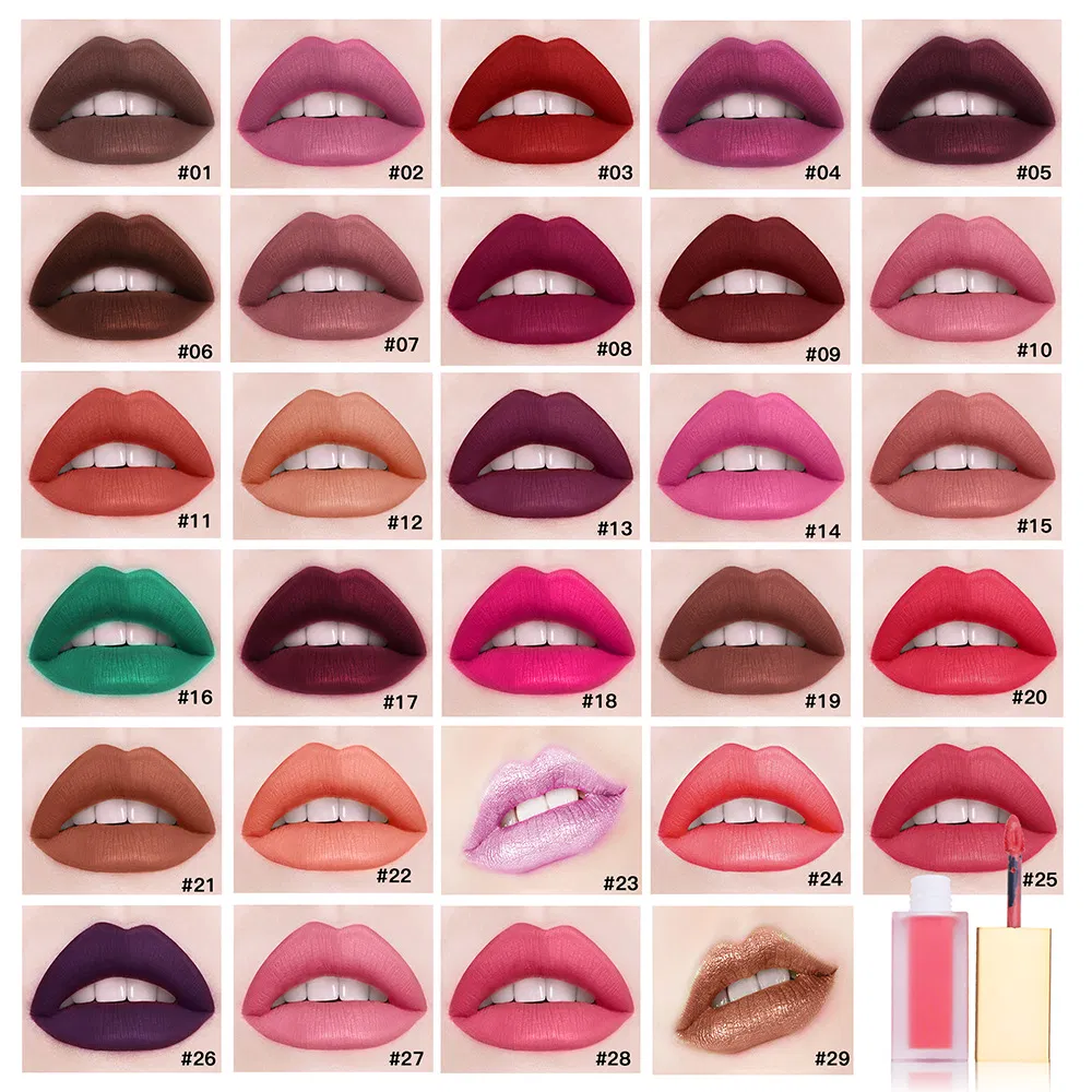OEM Gold Cover Square 29 Color Matte Long Lasting Gloss Lip Gloss Liquid Lipstick Makeup