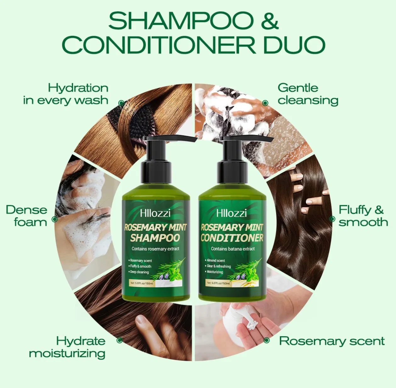 Online Wholesale Retail Repair Damaged Hair Cuticles Natural Strengthening Refreshing Fluffy Smooth Oil Control Anti Hair Loss Hair Growth Rosemary Shampoo Set
