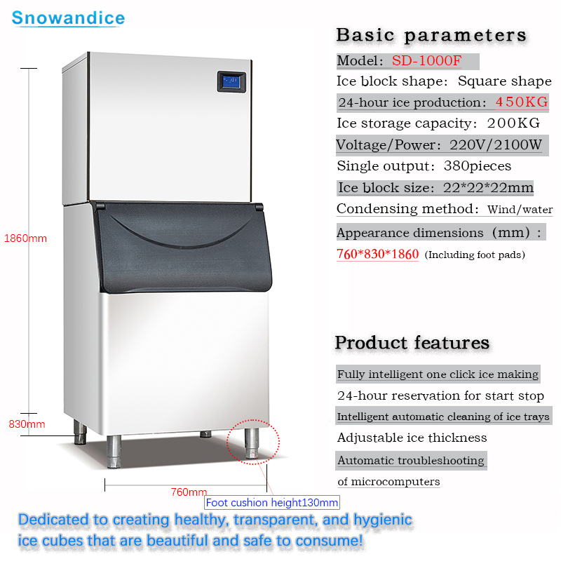 500 Kg / Day Cube Ice Maker for Bars Food-Grade Cube Ice Machine