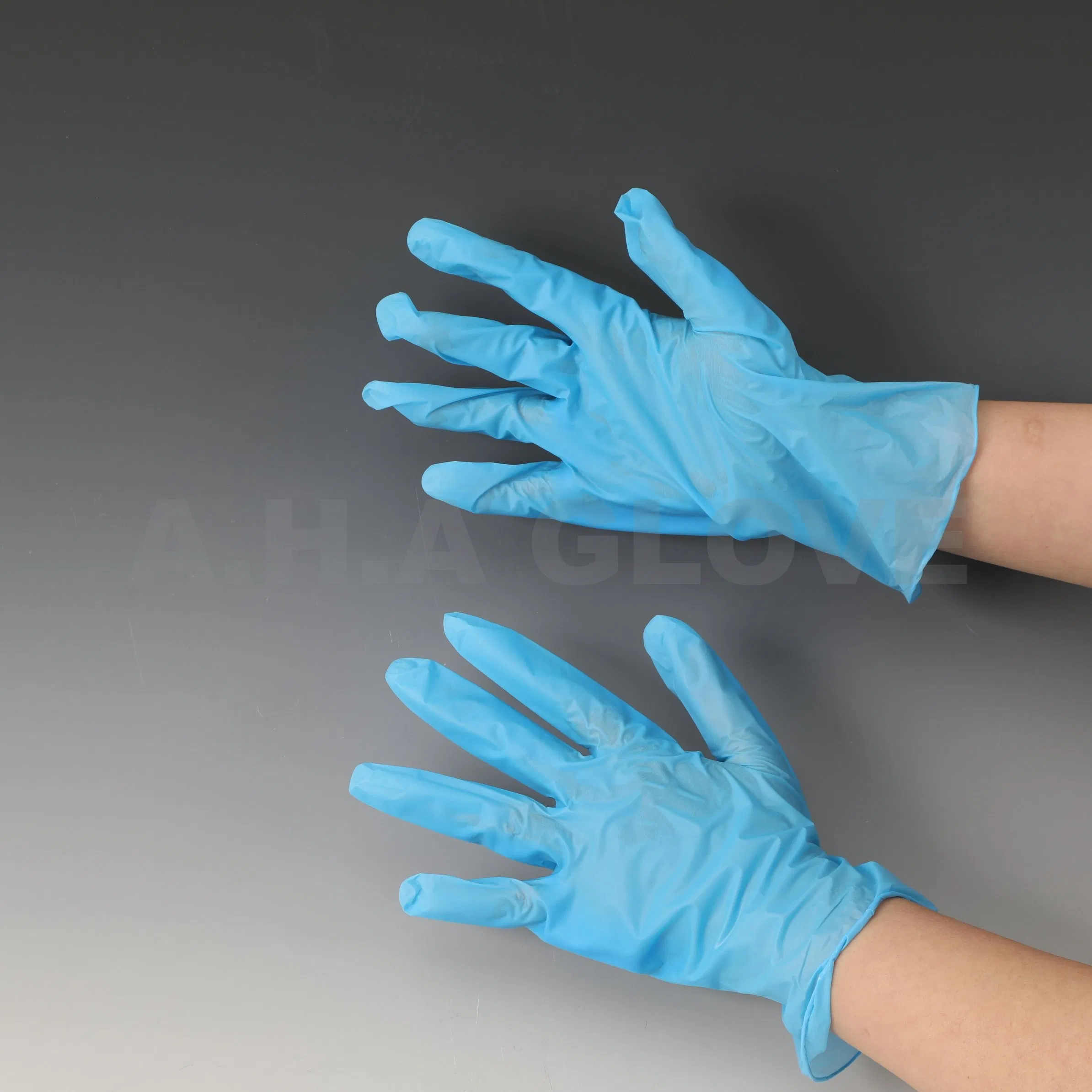 Disposable Blue Hand Protective Powder Free Vinyl Gloves Blend Synthetic Glove