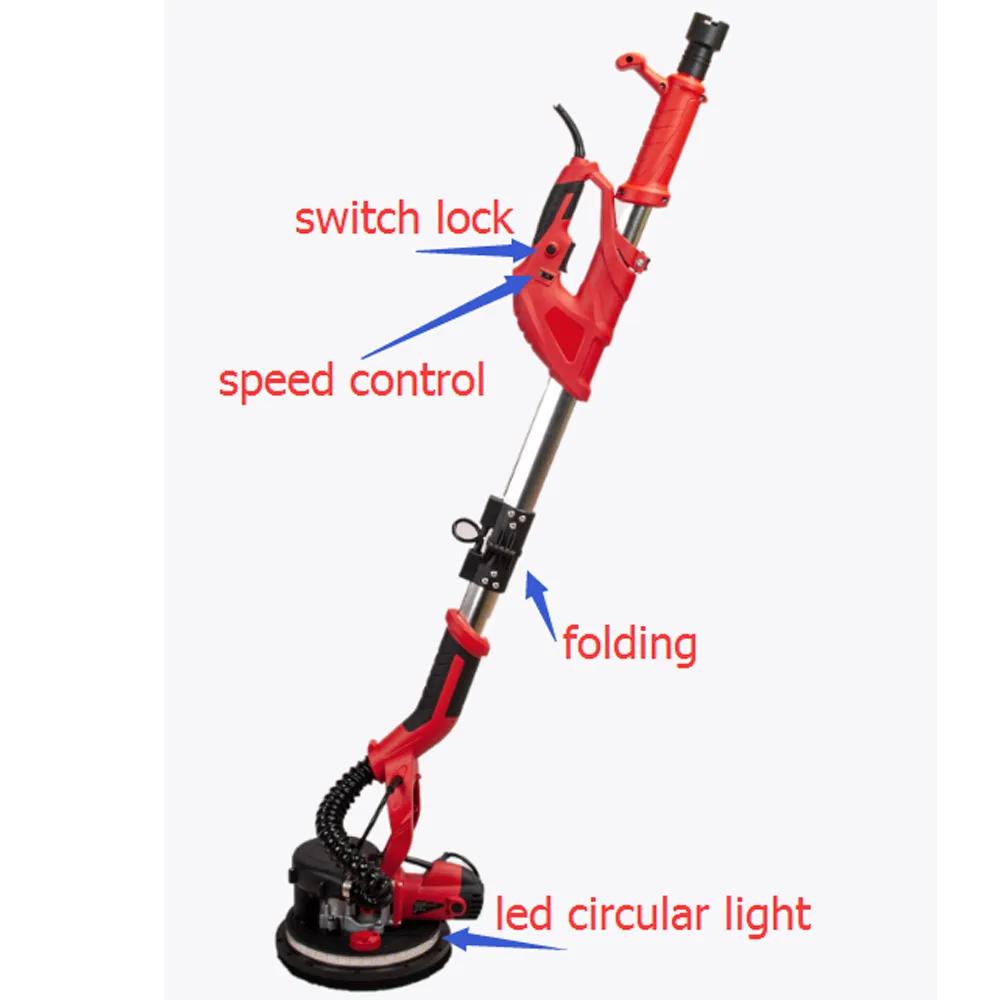 750W Concrete Wall Sanding Long Handle Giraffe Drywall Sander with LED Vacuum