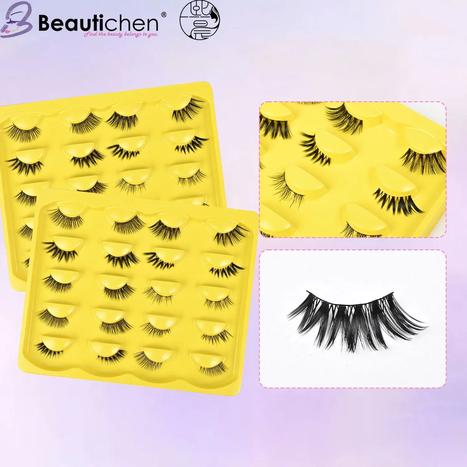 Beautichen 10 Pairs Full Strip Mixed Lashes - Invisible Band Fluffy Voluminous False Eyelashes for European Style