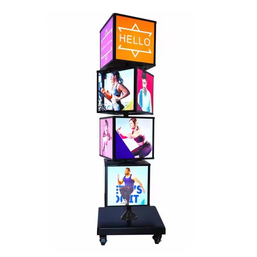 Multi-Layer Acrylic Combination Sign Outdoor Vertical Floor Movable Square Rotating Light Box