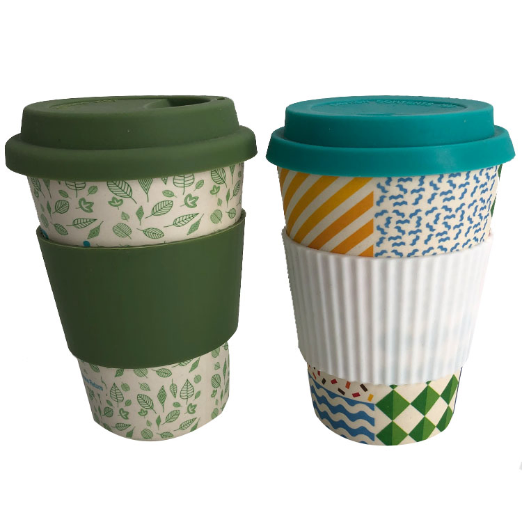 Bamboo Fiber Reusable Cups and Coffee Cups with Silicone Lid and Sleeve