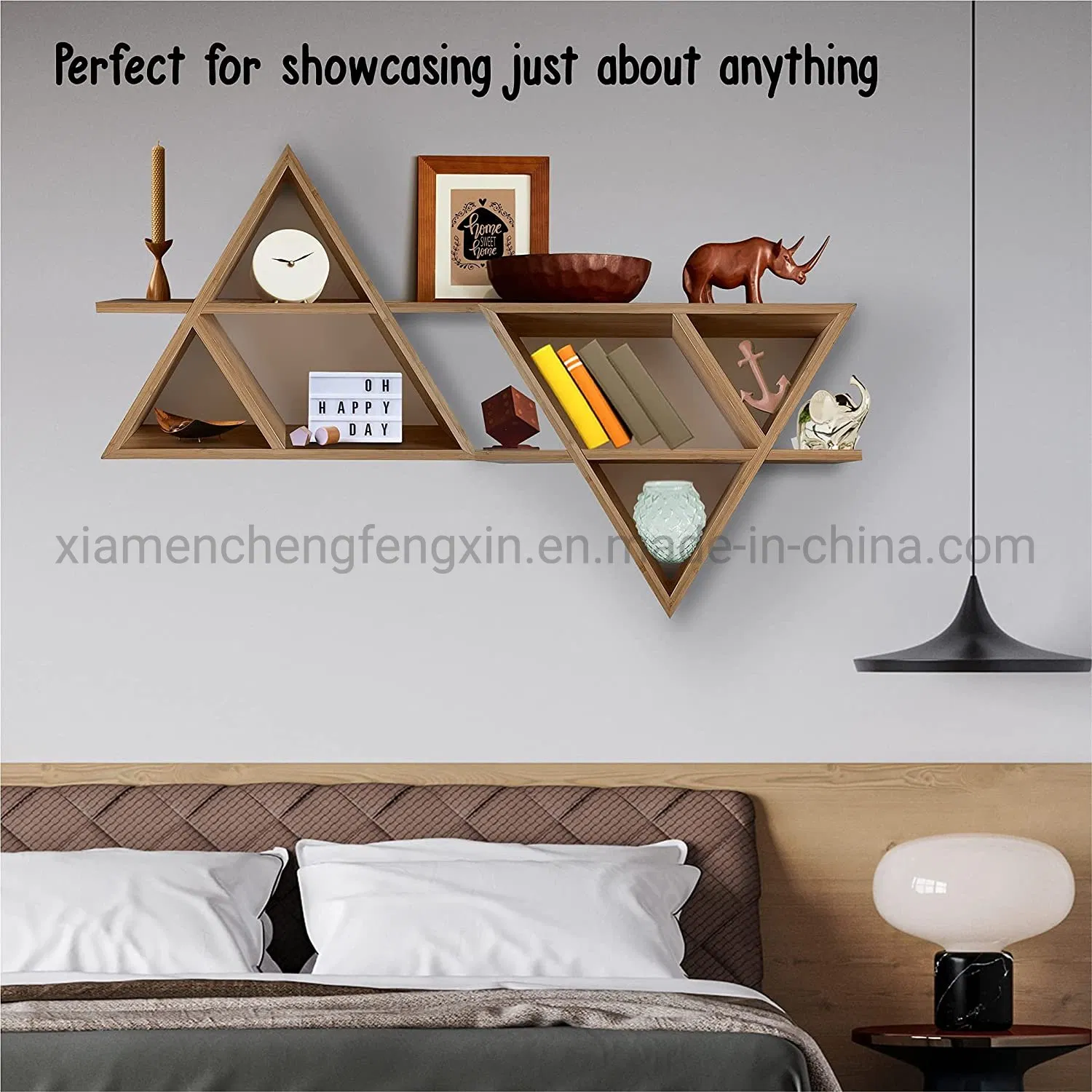 Spin Infinite Floating Triangle Shelf – Handmade Triangle Shelves for Bathroom, Bedroom, Living Room – Bamboo Wood Triangle Shelf