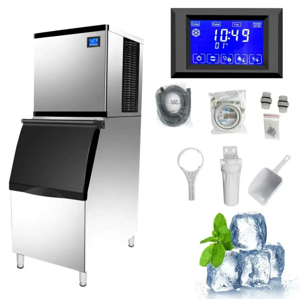 Commercial Ice Maker Machine 100kg/200kg/500kg/700kg 24h Fan Cooling Ice Cube Making Machine for Fast Food Restaurant Dual Voltage 220V/110V