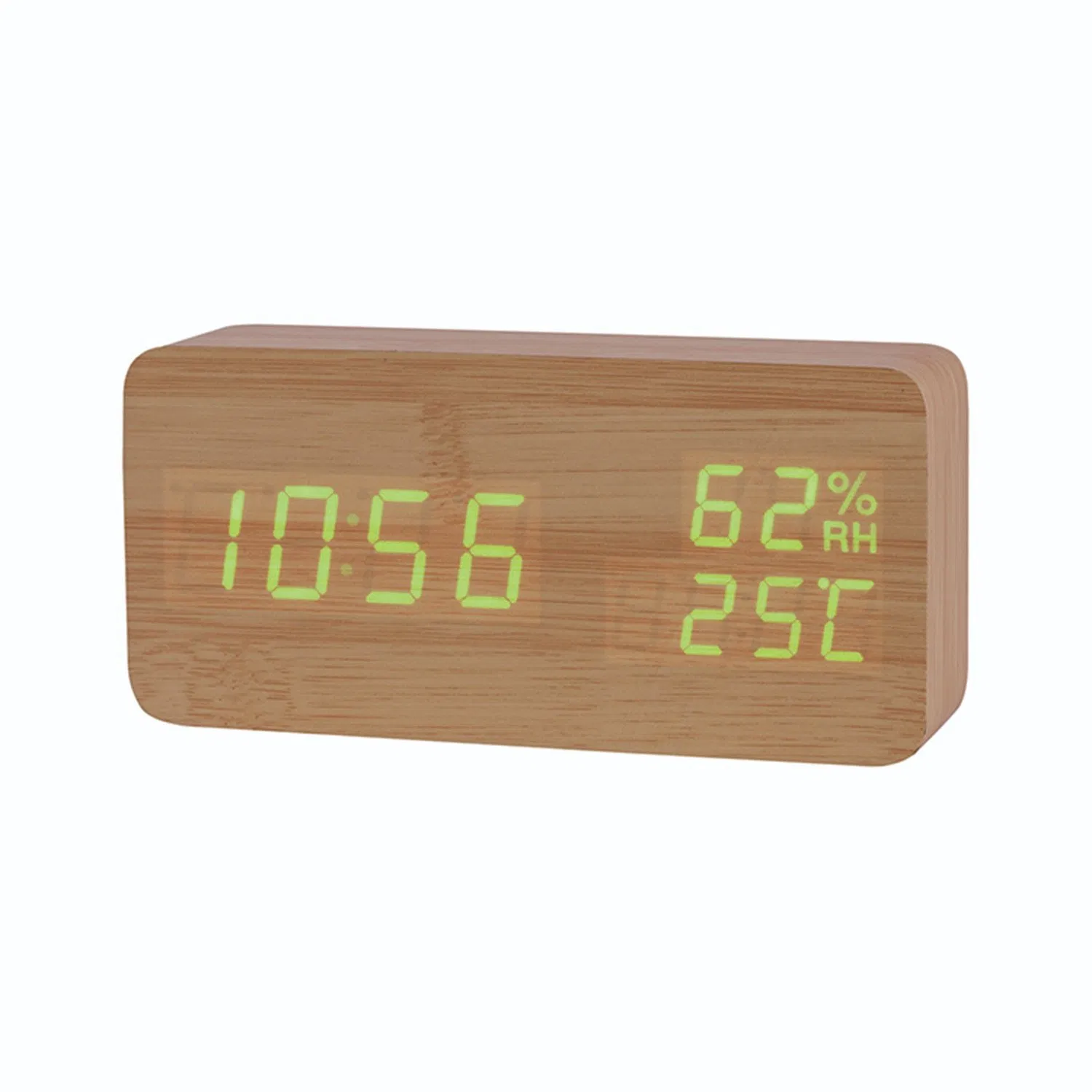 Home Indoor Humidity and Temperature Display Wood LED Calendar Clock Table