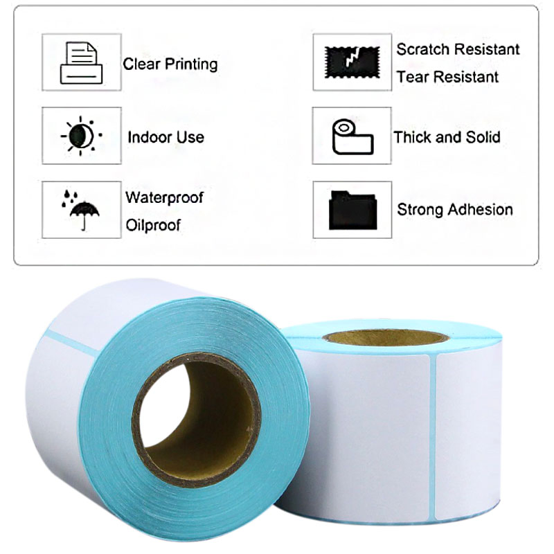 50*60mm 500p Blue Glassine Thermal Removable Adhesive Label for Shipping Barcode