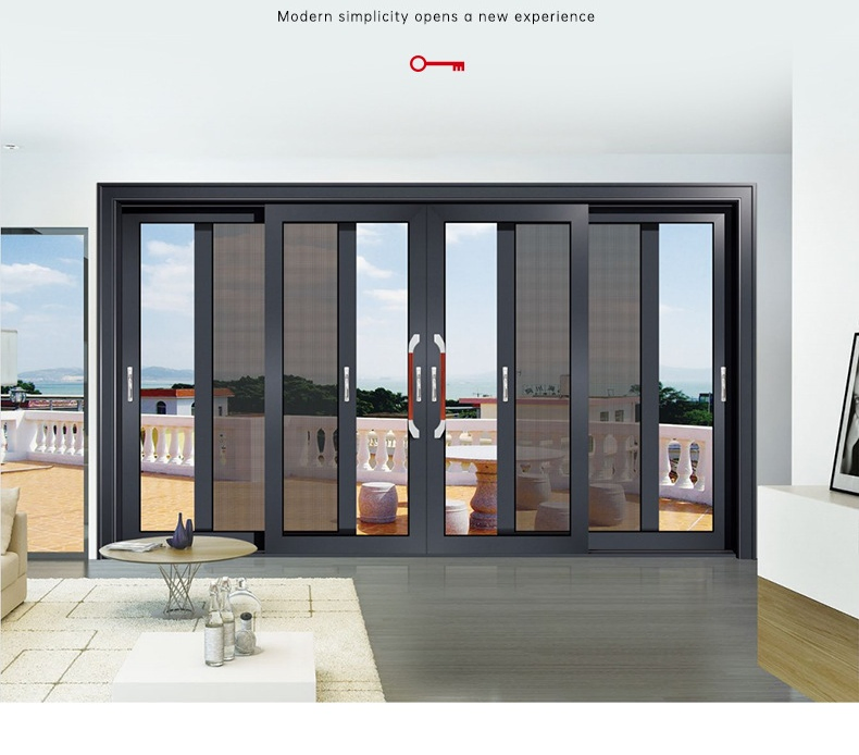 Stylish Retractable Aluminum Sliding Door with Tempered Glass Screen