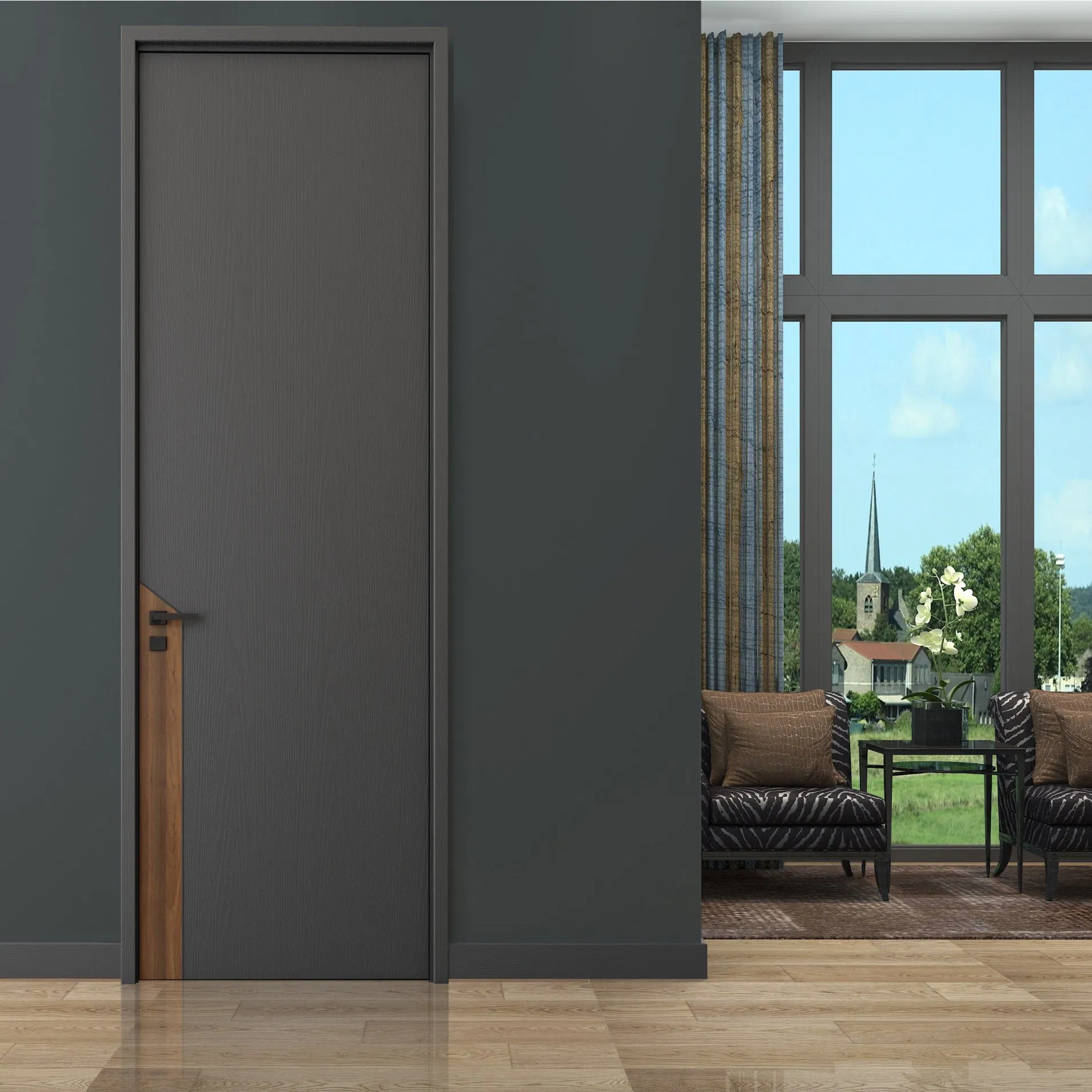 Fashion Series Urban Upstarts Safety Silding Main Sesign Solid Wood Plain Modern Single Bedroom Door with Wooden Plywood Panel Simple Design