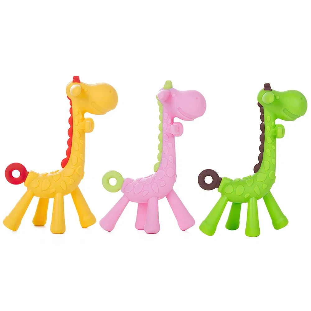 Baby Infant Toddler Pet Silicone Giraffe Chew Teething Teether Training Toy