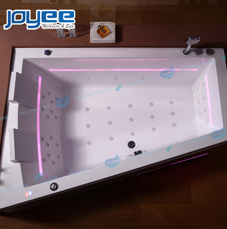 Joyee Corner White Acrylic Lover Sexy Soak Bath Whirlpool SPA Bathtub with Inner LED Light Strip