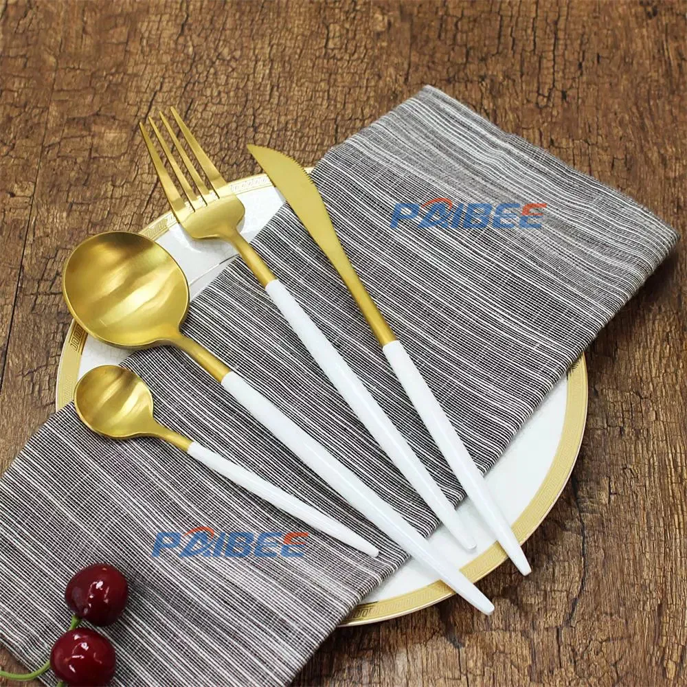 Paibee Hot Selling Cutlery Silverware Dinner Kinfe Table Fork Dessert Spoon