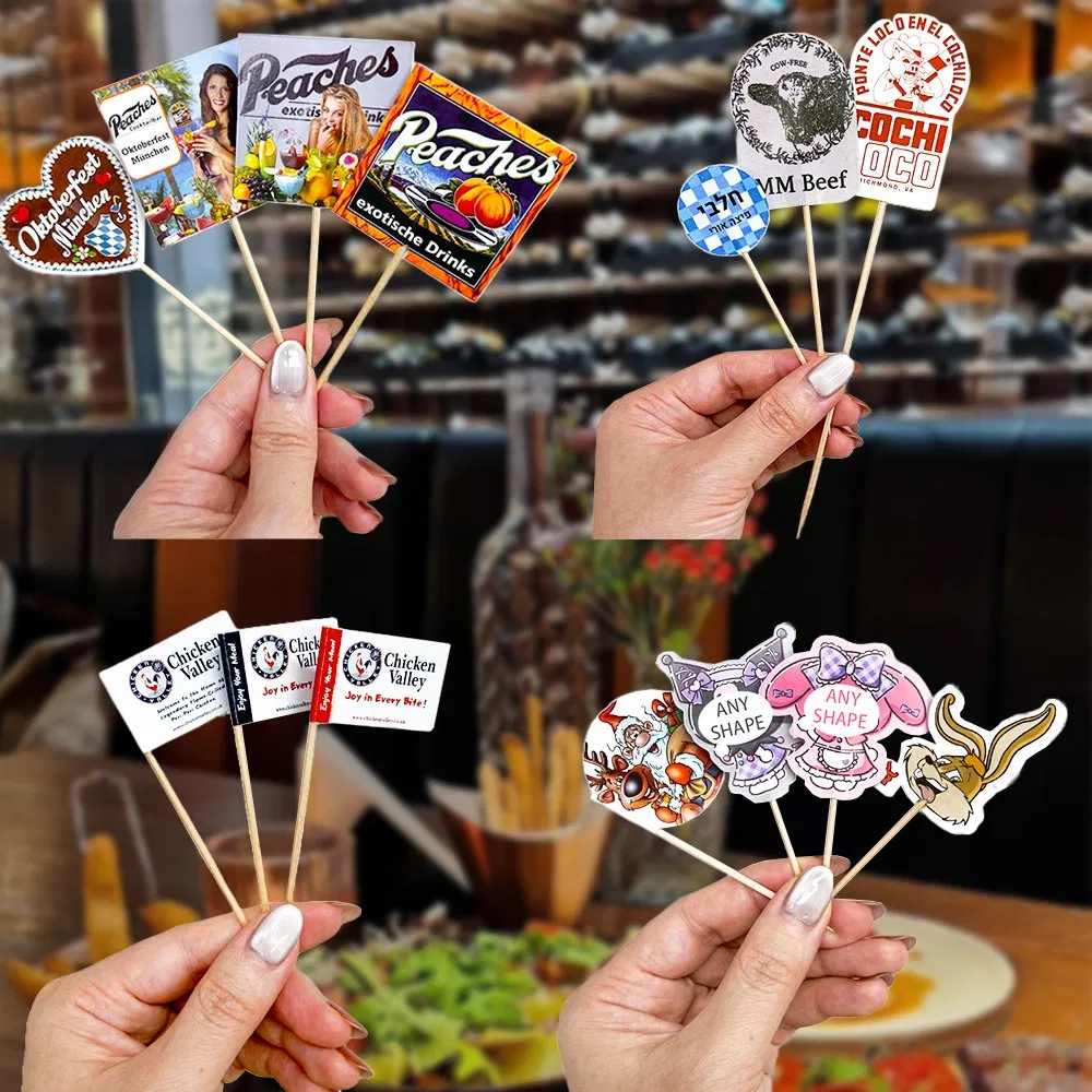 Custom Food Flag Toothpick Restaurant Bar Cocktail Burger Hamburger Sandwich Cake 6.5cm Mini Toothpick Flag for Food Decoration