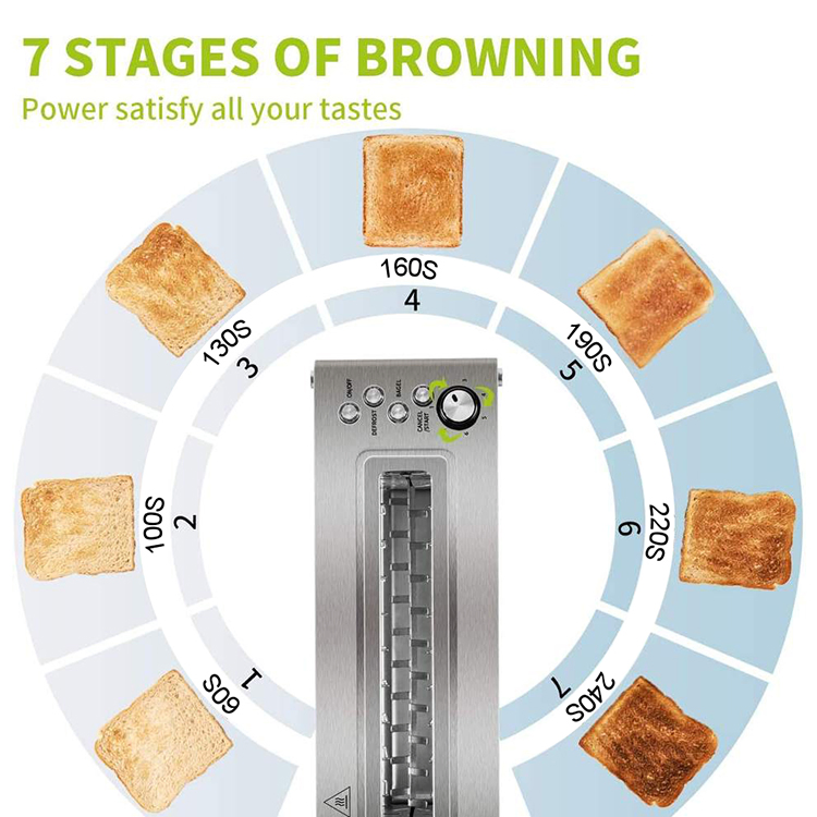 Household 2 Slice Long Slot Electric Commercial Home Breakfast Maker Bread Toaster with Removable Crum Tray