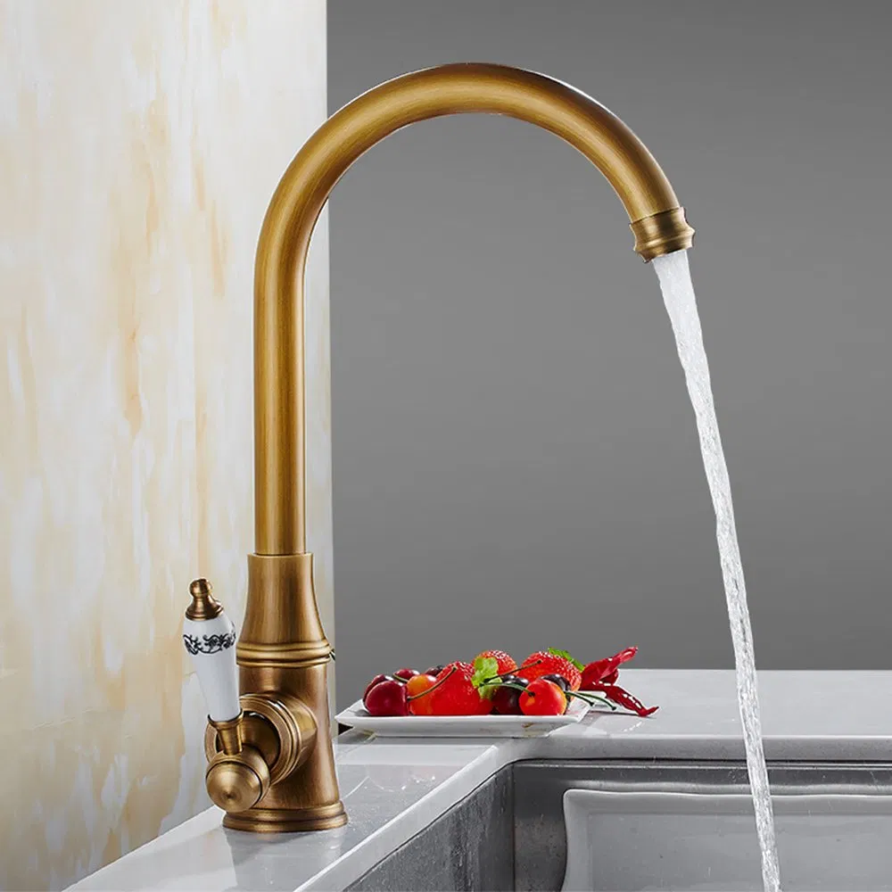 Classic Antique Luxury Hot Cold Water Brass Kitchen Sink Faucet