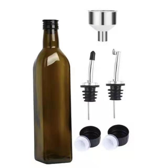 500ml Glass Dark Green Olive Oil Bottle with Set for Vinegars