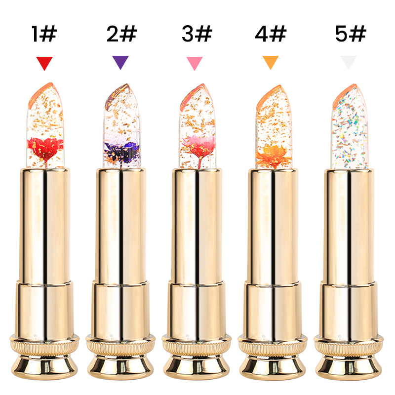 Clear 24K Gold Foil Flower Magic Lipstick Moisturizing Color Changing Jelly Lipstick