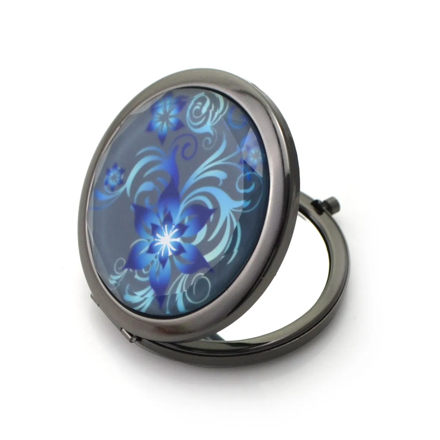 Exquisite Vintage Print Small Round Mirror for Makeup, Magnifying Folding Pocket Mirror