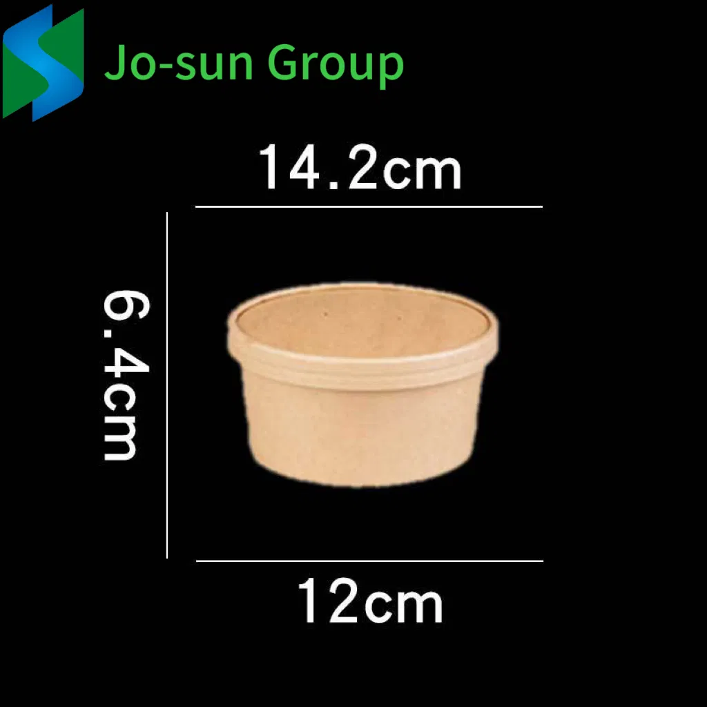 Jo-Sun Brown with Lid Round Disposable Rice Food Container Kraft Paper Noodle Bowl for Take out