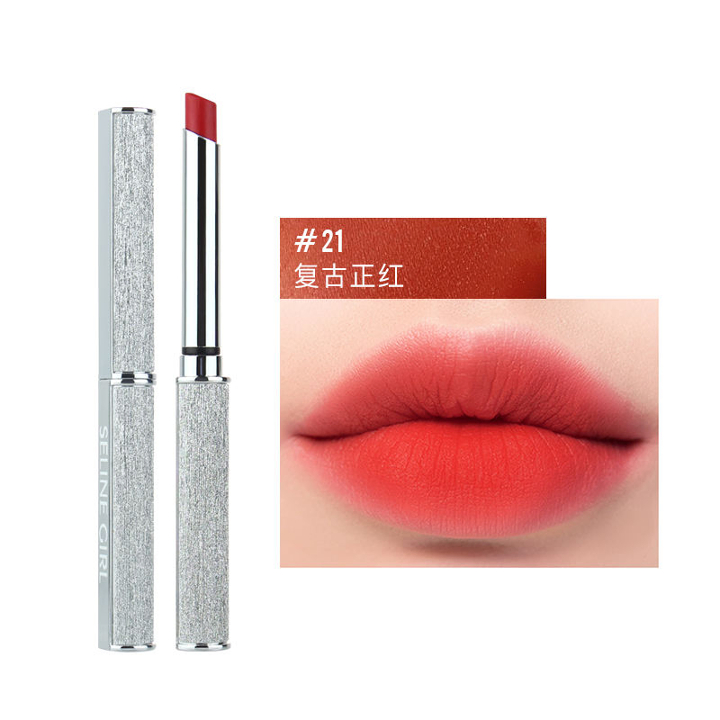 Seline Girl Small Silver Silky Velvet Thin Tube Lipstick