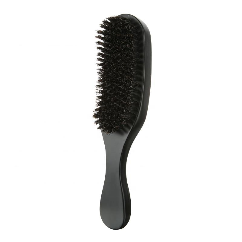 Luxurious Black Glossy Curve Wooden Handle Beard Brush Medium Soft Hard Hair 360 Wave Brush with 100% Boar Bristle